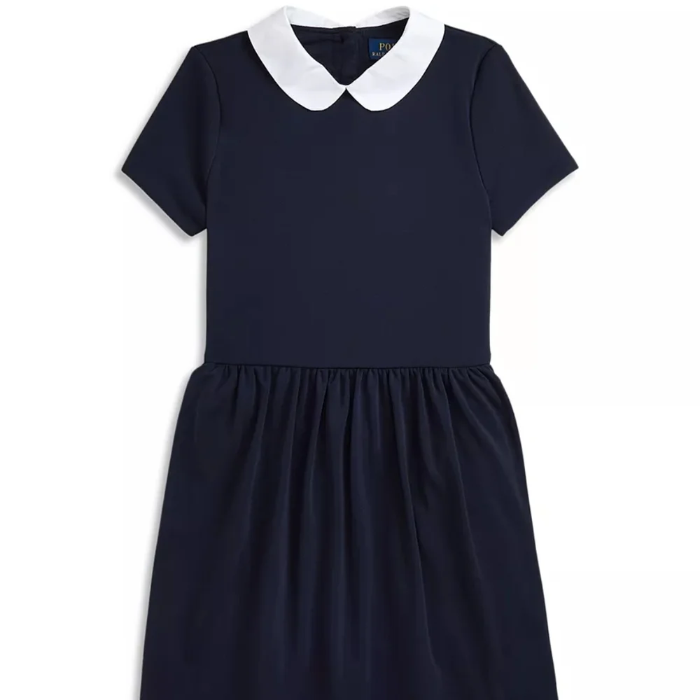 Polo Ralph Lauren Girls Collared Crepe Dress Navy Blue Size 5 Schoolgirl Preppy